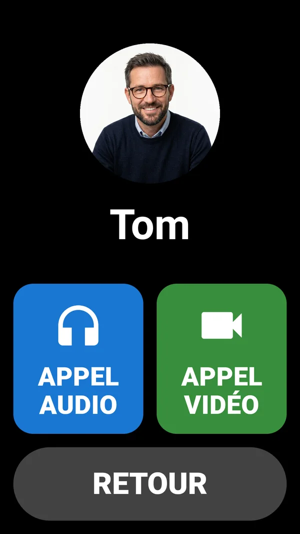 Call screen: two big buttons, audio call and video call