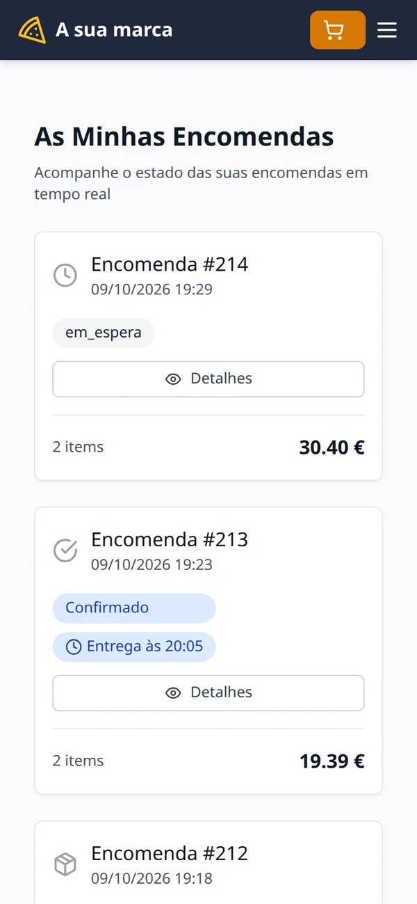 The customer’s list of orders with their live statuses