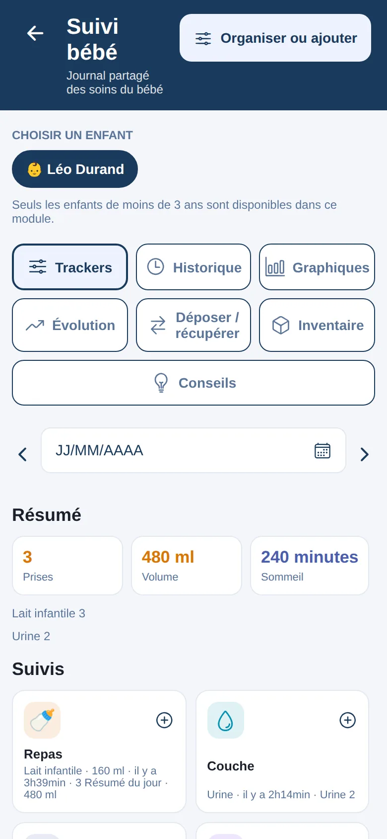 Baby tracking: meals, nappies, sleep