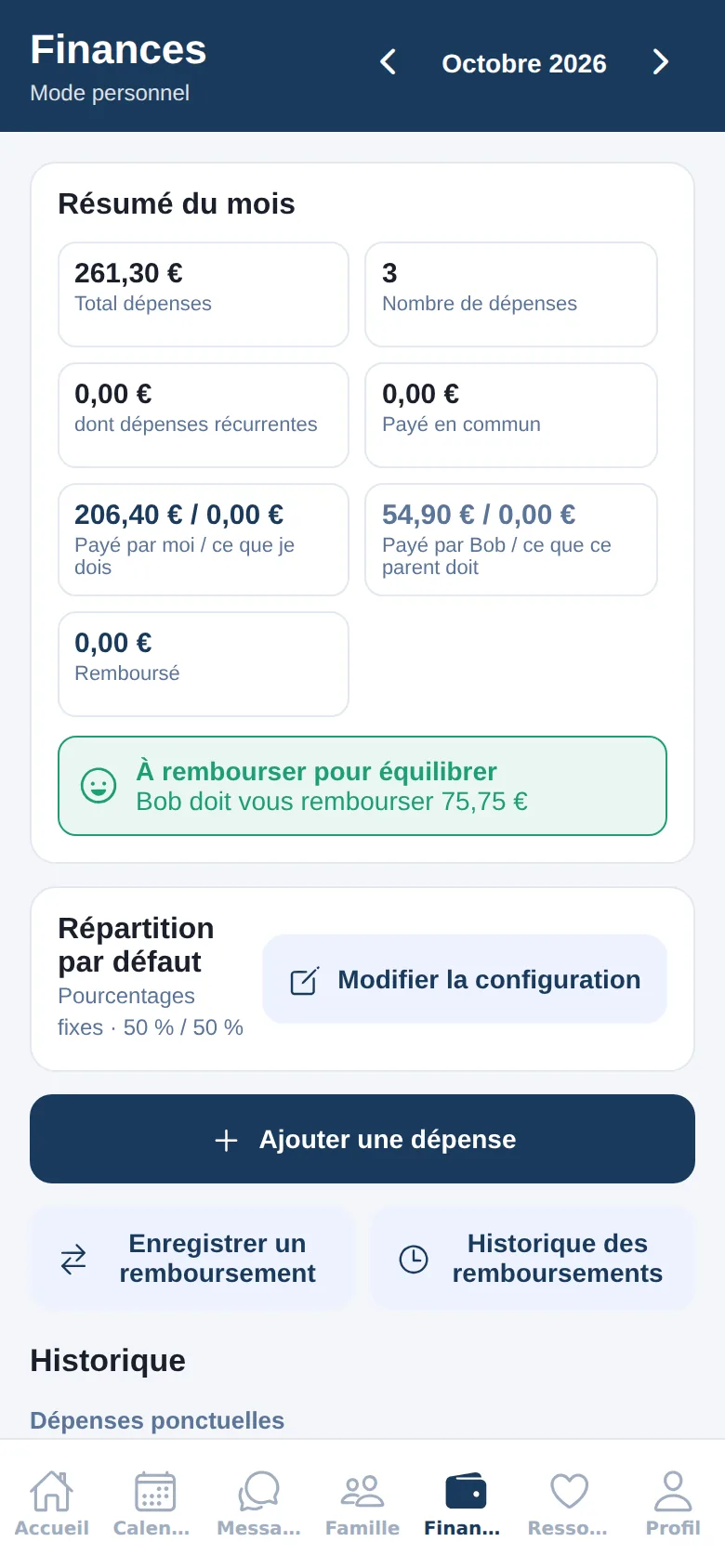 Summary of the month’s expenses