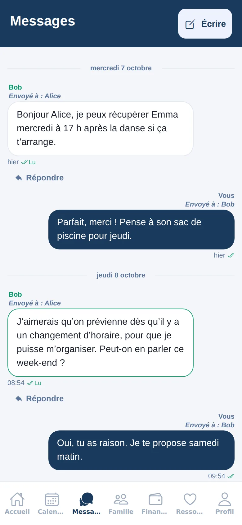 Message thread between Alice and Bob